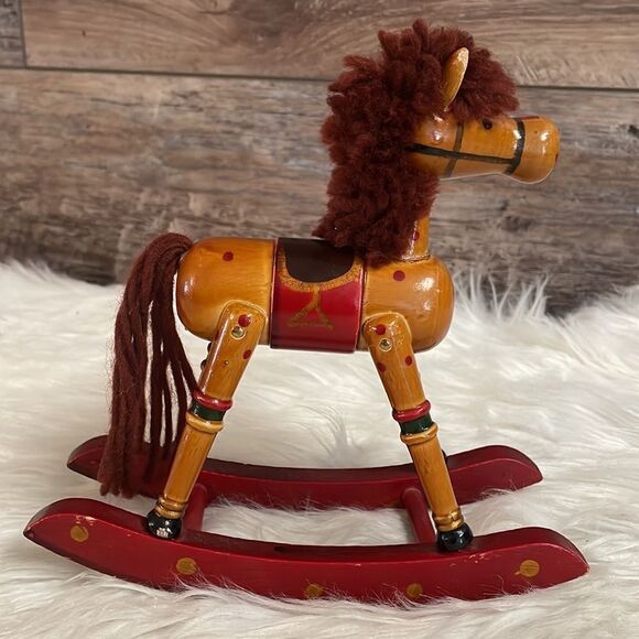 Vintage 70's Christmas Treasury 7" Wood Hobby Rocking Horse Figurine Decor RARE - Picture 4 of 9